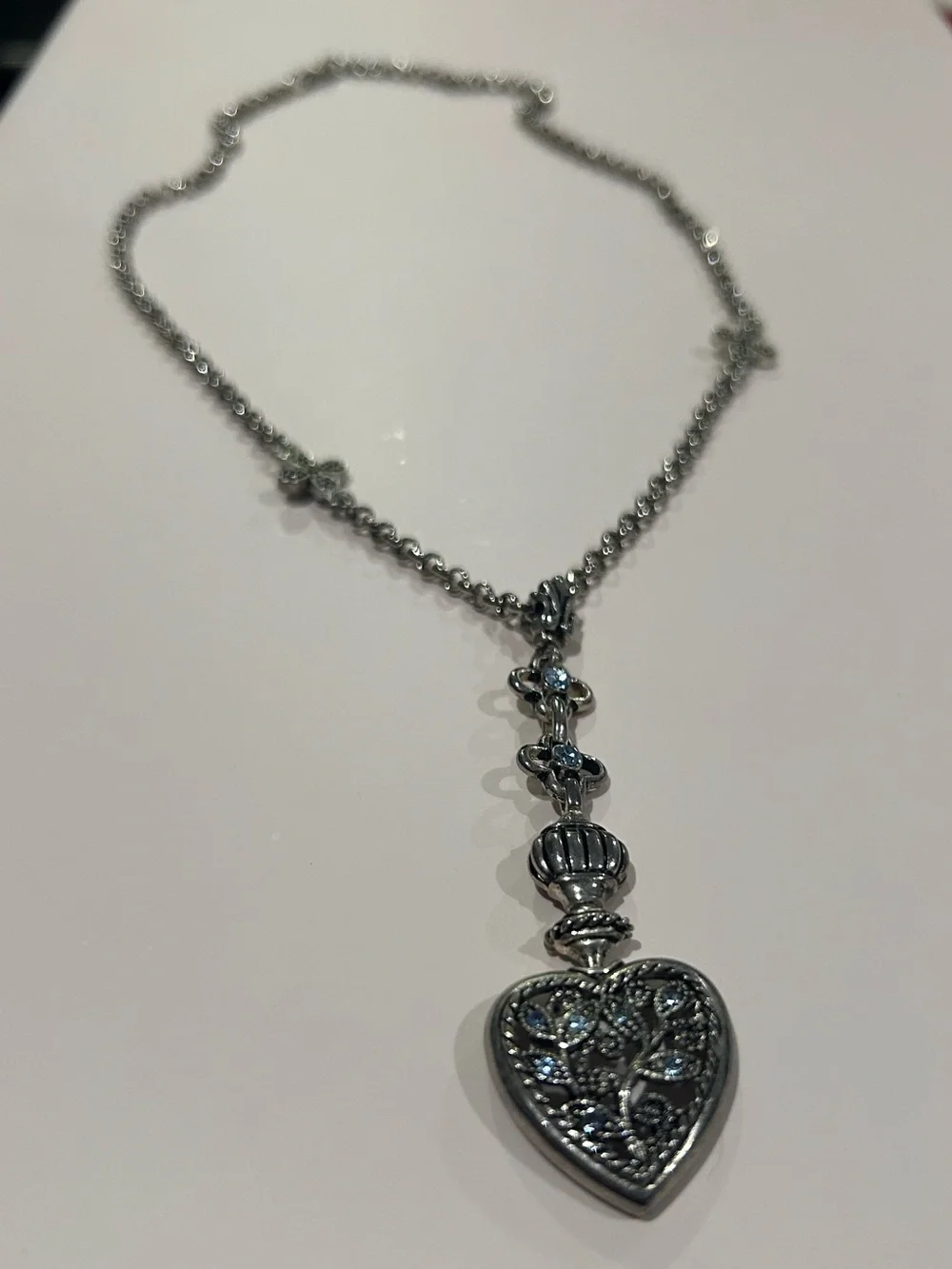 Silver Heart Pendant Necklace with blue Crystal Accents